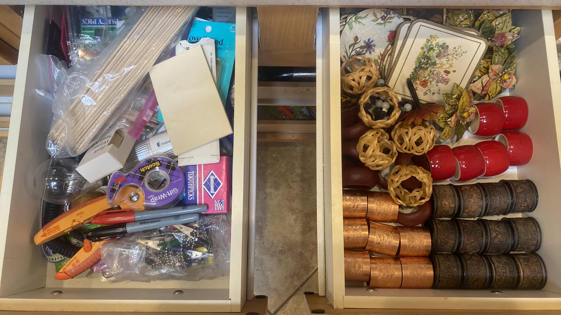 Photo 1 of CONTENTS OF CABINET-2 DRAWERS JUNK & NAPKIN RINGS