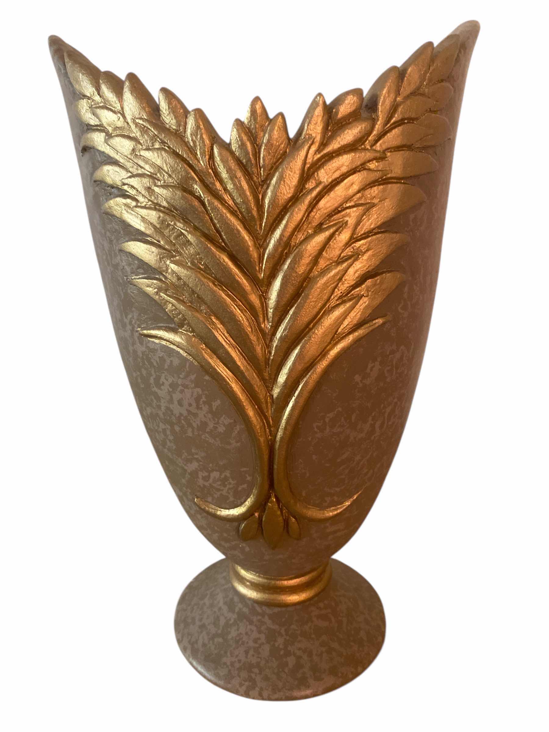 Photo 1 of GOLD CERAMIC VASE H17” & 2 CANDLESTICKS H16”