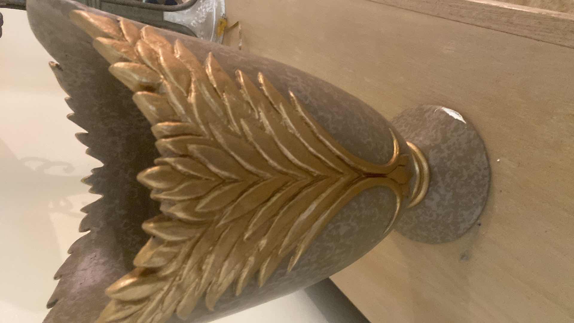 Photo 1 of GOLD CERAMIC VASE H17” & 2 CANDLESTICKS H16”