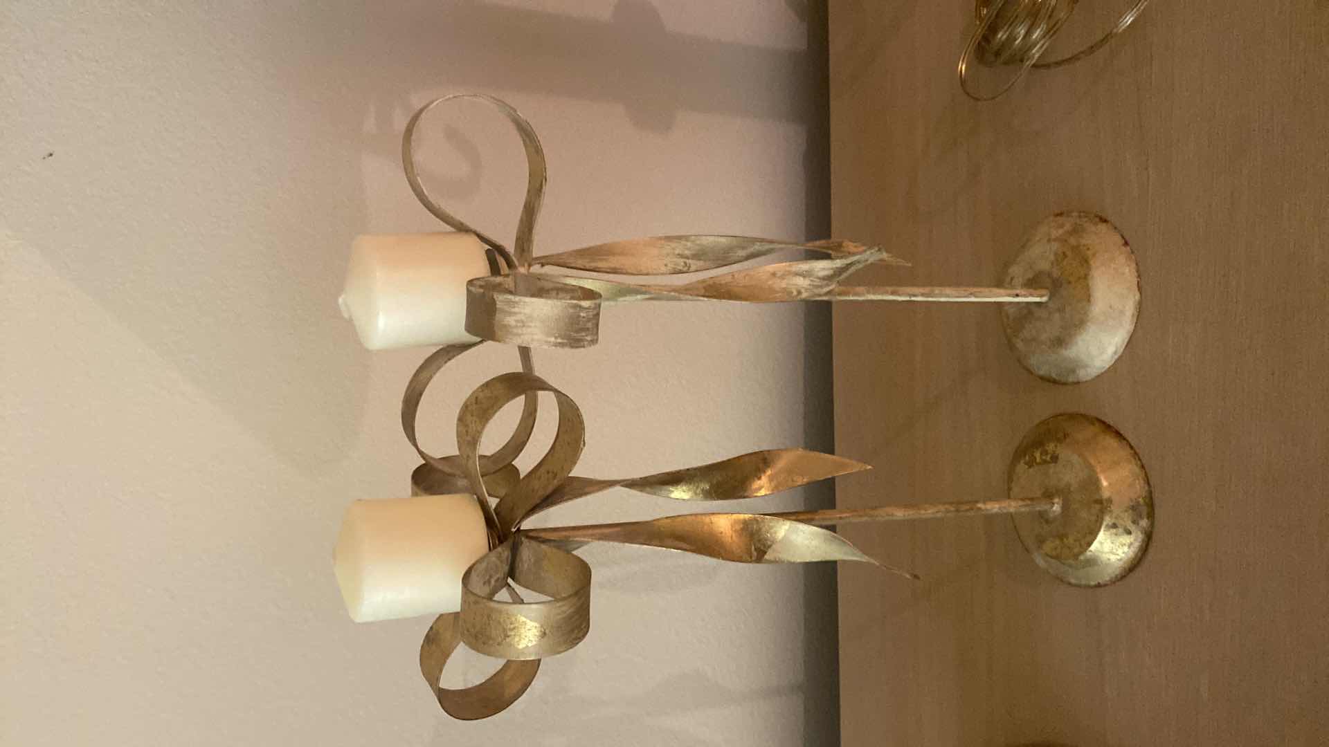 Photo 1 of GOLD CERAMIC VASE H17” & 2 CANDLESTICKS H16”