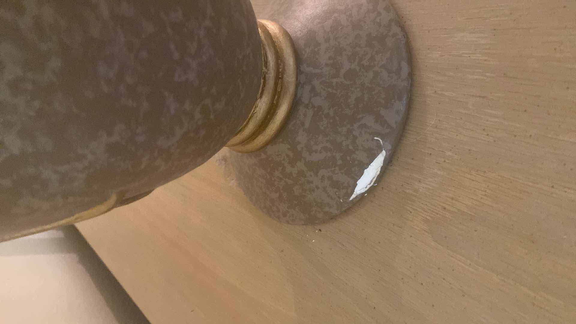 Photo 1 of GOLD CERAMIC VASE H17” & 2 CANDLESTICKS H16”