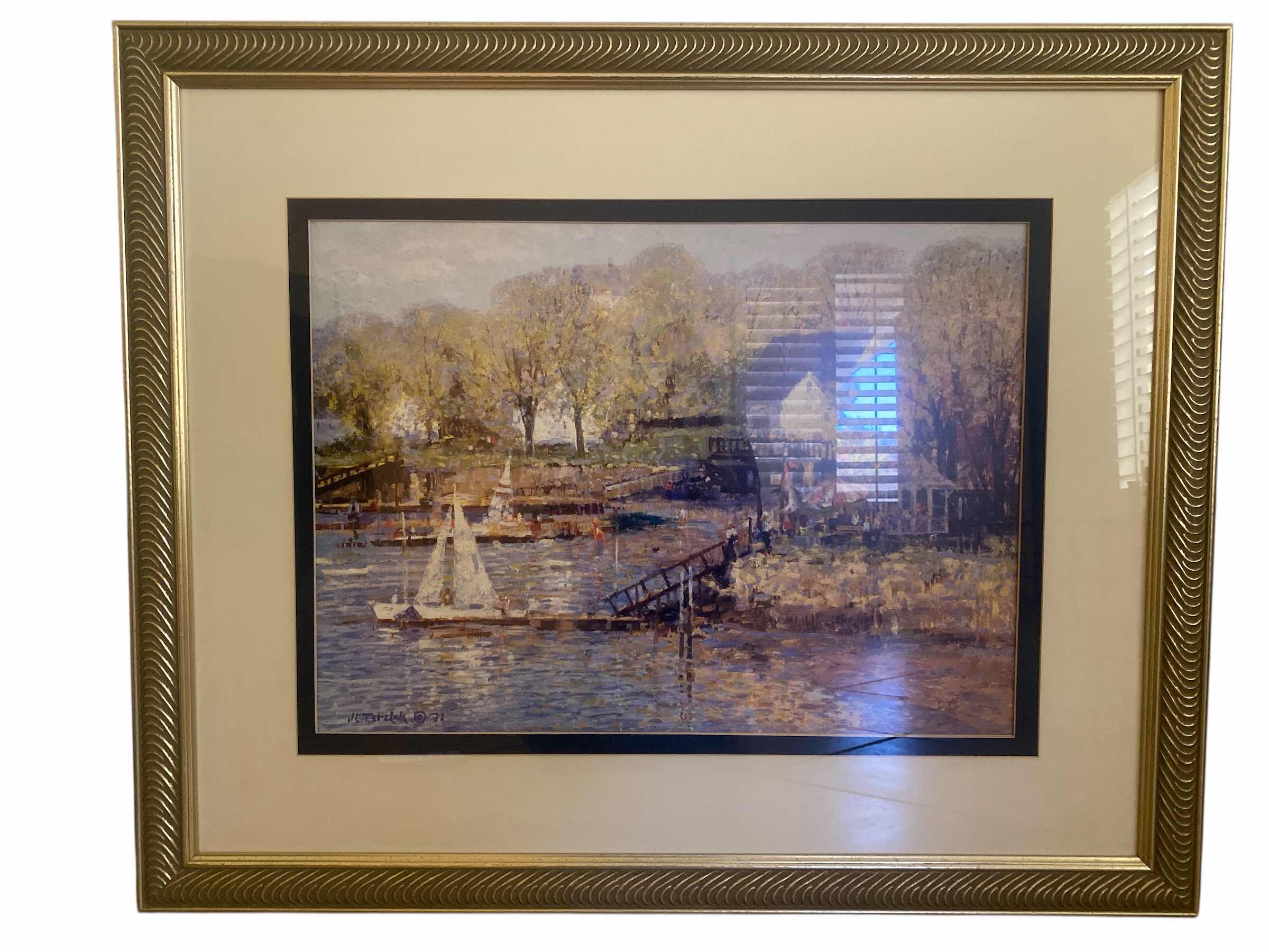Photo 1 of GOLD WOOD FRAMED “SUMMER SAILING” PRINT BY JOHN TERELAK EST VALUE $375