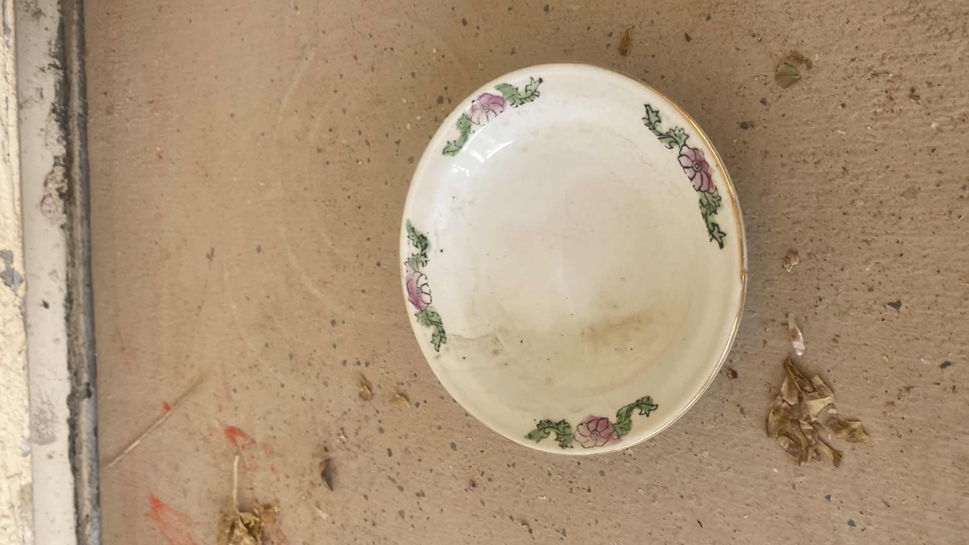 Photo 1 of VINTAGE ORIENTAL HAND-PAINTED CERAMIC POT WITH MATCHING SAUCER 7 3/4” X 6 3/4”