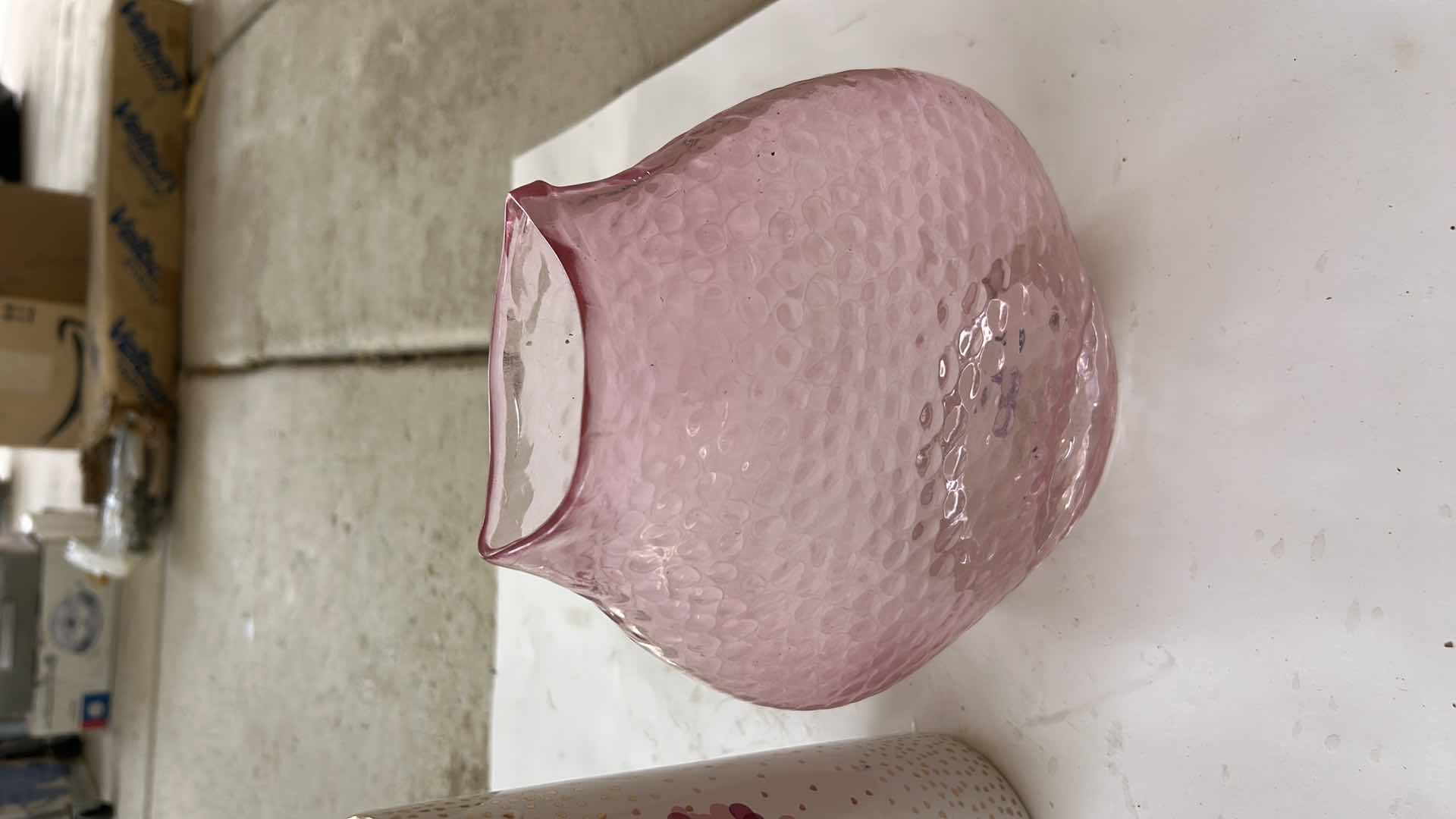 Photo 1 of PINK CLEAR GLASS & CERAMIC HEART "LOVE" VASE