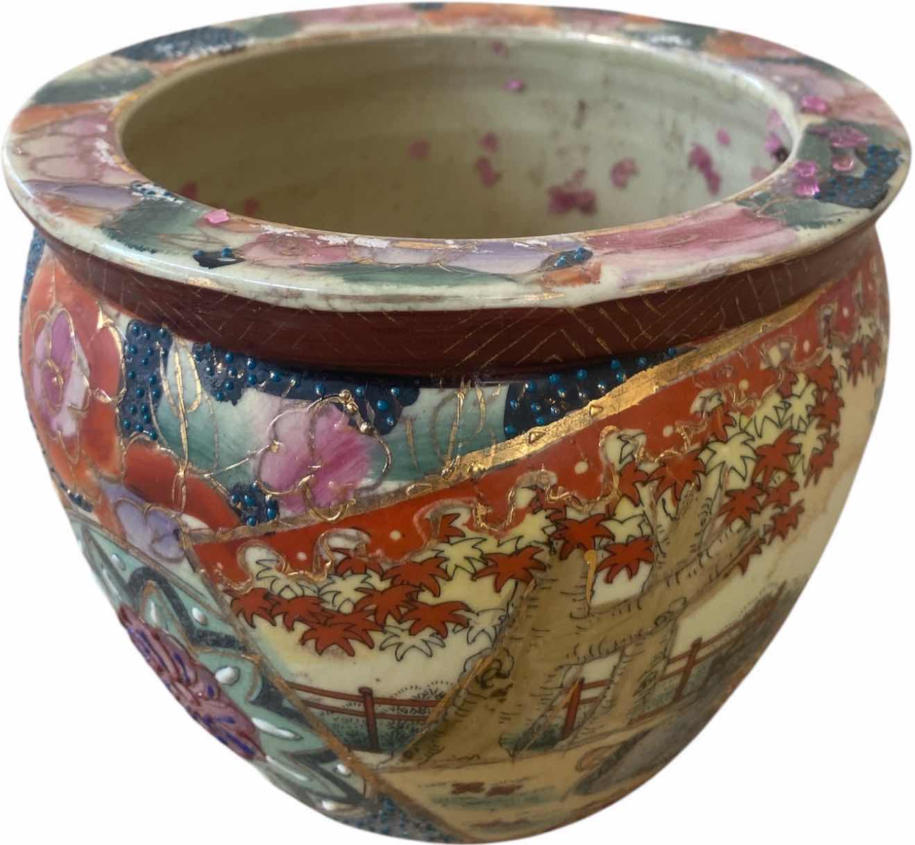 View 1 of VINTAGE JAPANESE SATSUMA STYLE PLANTER 6” X 5”