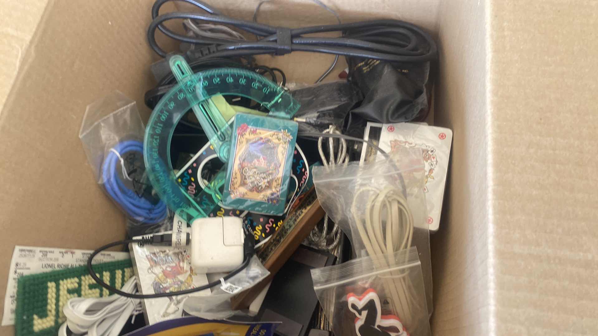 Photo 1 of BOX WITH ASSORTED WIRES, FLASHCARDS, NIGHTLIGHT BULBS