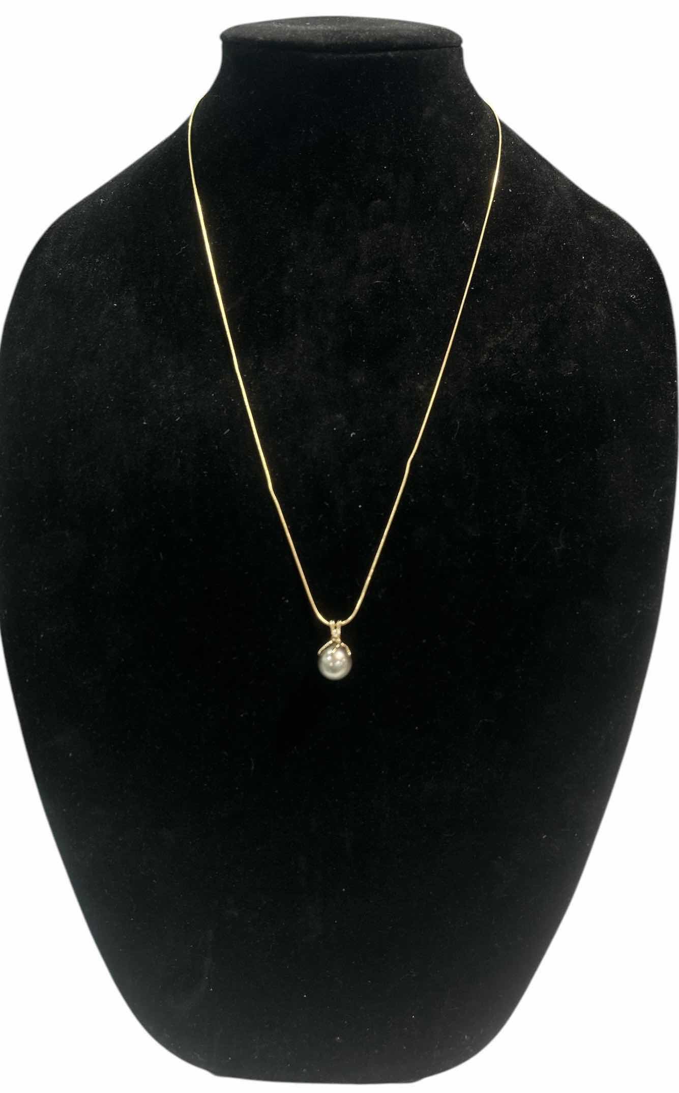 Photo 1 of 14K GOLD NECKLACE FROM ITALY 24” CHAIN  WITH SILVER PEARL 1/2” AND DIAMOND