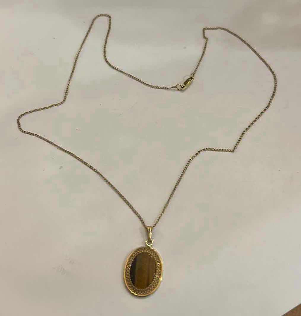 Photo 1 of 14K GOLD CHAIN AND PENDANT WITH TIGERS EYE STONE