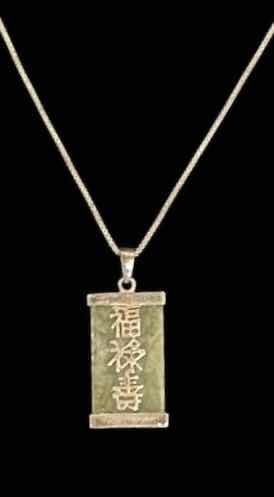Photo 1 of VINTAGE STERLING SILVER GREEN JADE CHINESE PENDANT ON CHAIN