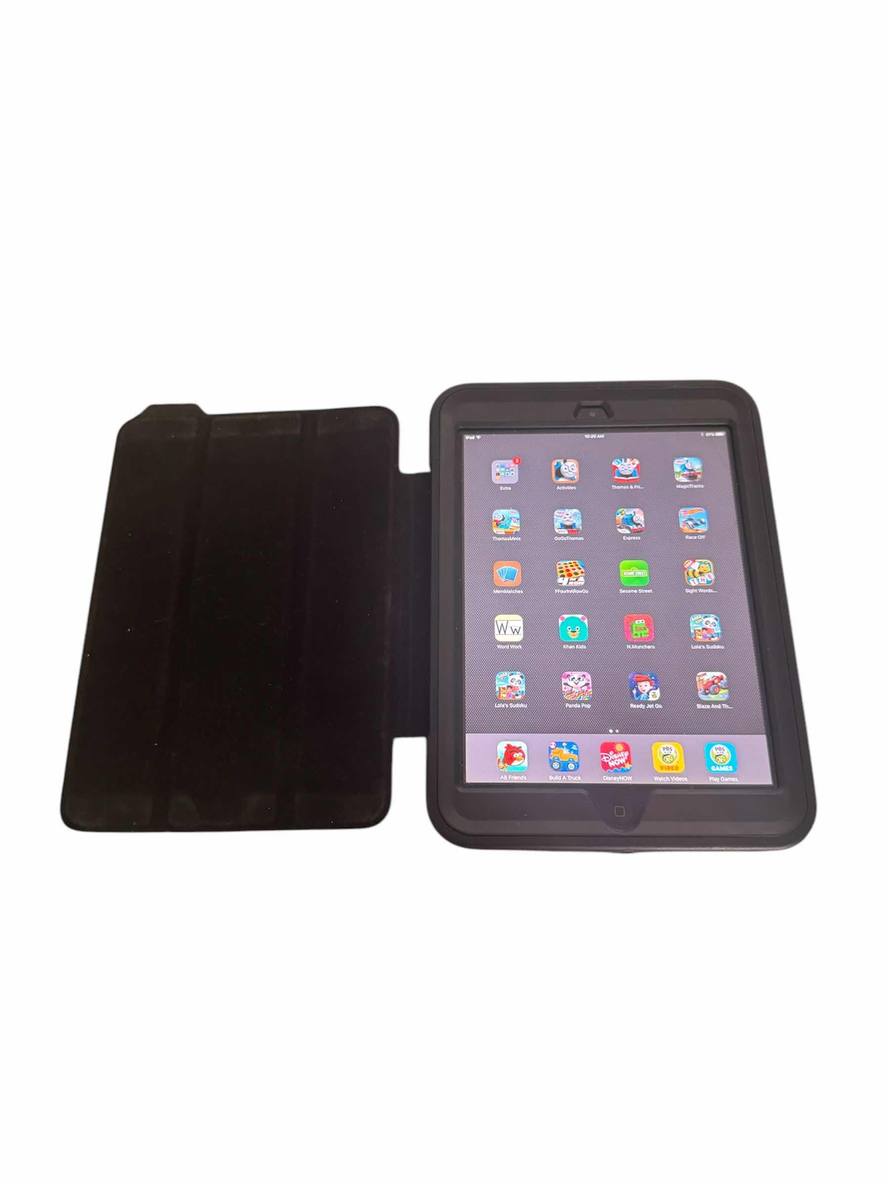 Photo 1 of IPAD MINI 16G, WIFI, 7.9” DISPLAY, MODEL NO. MD528LL/A, BLUE, WITH BLACK PROTECTIVE COVER
8.5” X 6” X H.5”