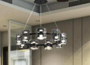 Photo 1 of NIB - VERA LUXURIOUS GLASS BLACK CIRCULAR HANGING LIGHT FIXTURE 40” x 8” LL-1002MF