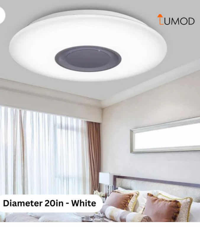 Photo 1 of NIB - ALPHA WHITE LED CEILING LIGHT & BLUETOOTH COMPATIBLE SPEAKER DIAMETER 20” LL-1143-MF