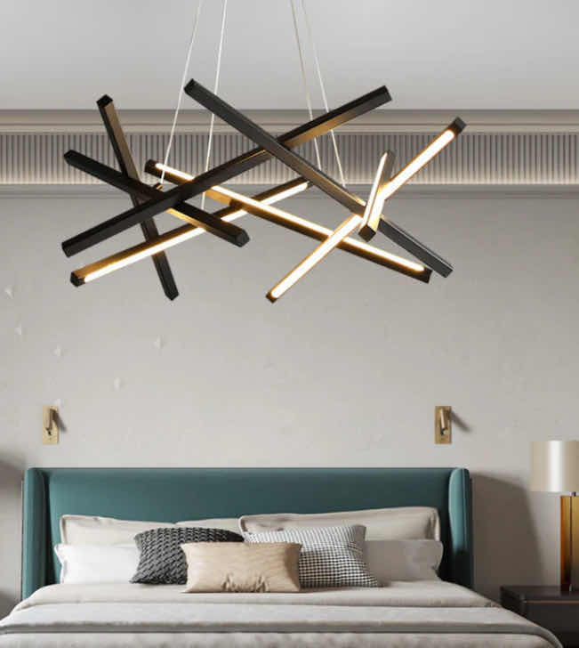 Photo 1 of NIB - VIENNA BLACK & WHITE HANGING GEOMETRIC DESIGN LUXURY LED CHANDELIER 34” x 16” LL-1051-MF