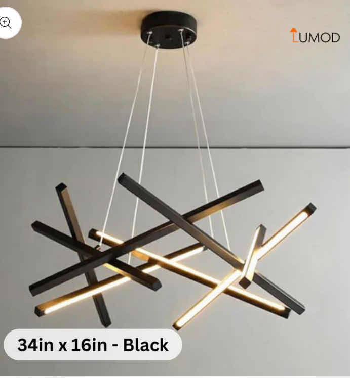 Photo 1 of NIB - VIENNA BLACK & WHITE HANGING GEOMETRIC DESIGN LUXURY LED CHANDELIER 34” x 16” LL-1051-MF