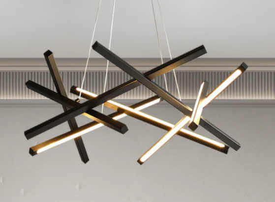 Photo 1 of NIB - VIENNA BLACK & WHITE HANGING GEOMETRIC DESIGN LUXURY LED CHANDELIER 34” x 16” LL-1051-MF
