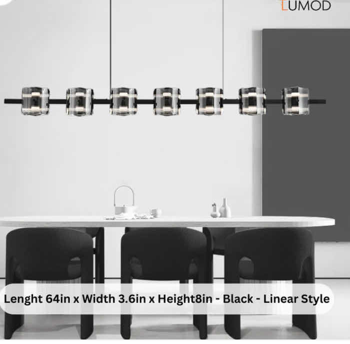 Photo 1 of NIB - VERA LUXURIOUS BLACK & GLASS LINEAR HANGING LIGHT FIXTURE 64“ x 3.6“ H8“ LL-1004-MF