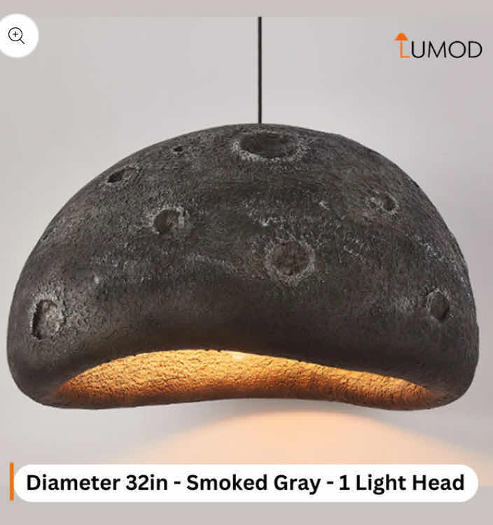 Photo 1 of NIB-BALI MOON STRUCTURED SMOKED GRAY WABI-SABI GLOW PENDANT LIGHT DIAMETER 32” LL-1030-MF
