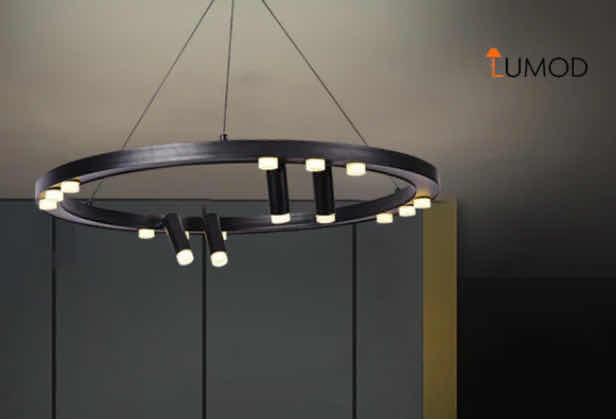 Photo 1 of NIB - KORA MINIMALIST BLACK ROUND LED CHANDELIER 30“ x 48 LL-1084-MF