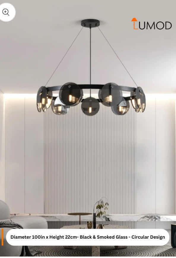 Photo 1 of NIB - BILLY BLACK 8 BULB CIRCULAR SPUTNIK LED CHANDELIER 100cm X 22cm LL-1073-MF