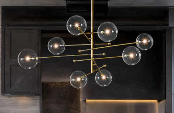 Photo 1 of NIB - SKYLER BLACK & GOLD TRANSLUCENT INDUSTRIAL STYLE  8 HEADS BUBBLE LED CHANDELIER 50“ x 30“ LL-1016-MF