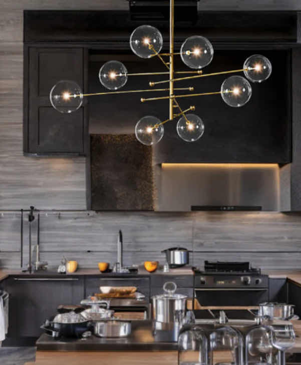 Photo 1 of NIB - SKYLER BLACK & GOLD TRANSLUCENT INDUSTRIAL STYLE  8 HEADS BUBBLE LED CHANDELIER 50“ x 30“ LL-1016-MF