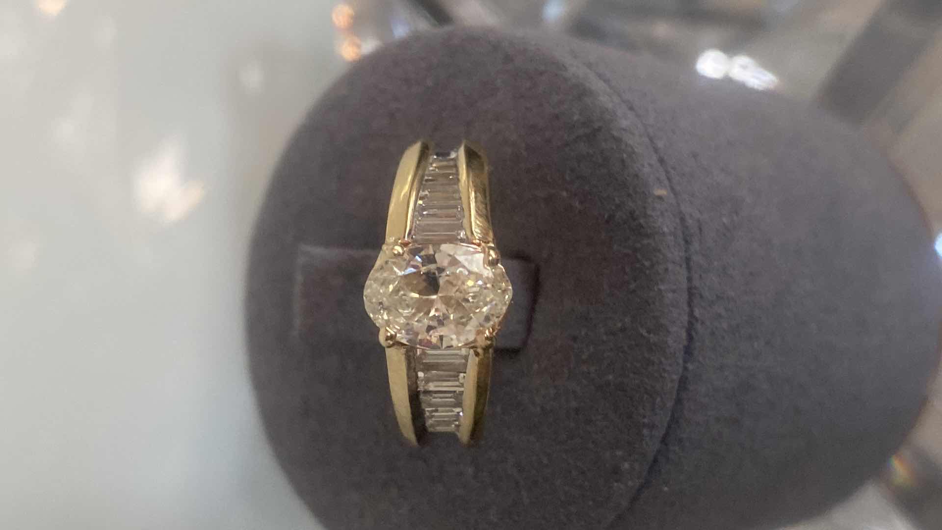 Photo 1 of 14K YELLOW GOLD W. 1CT OVAL DIAMOND & .50CT BAGUETTE DIAMOND RING-4.4G SIZE 6
