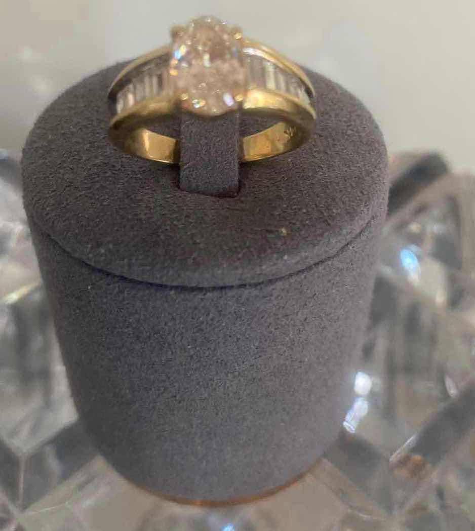 Photo 1 of 14K YELLOW GOLD W. 1CT OVAL DIAMOND & .50CT BAGUETTE DIAMOND RING-4.4G SIZE 6