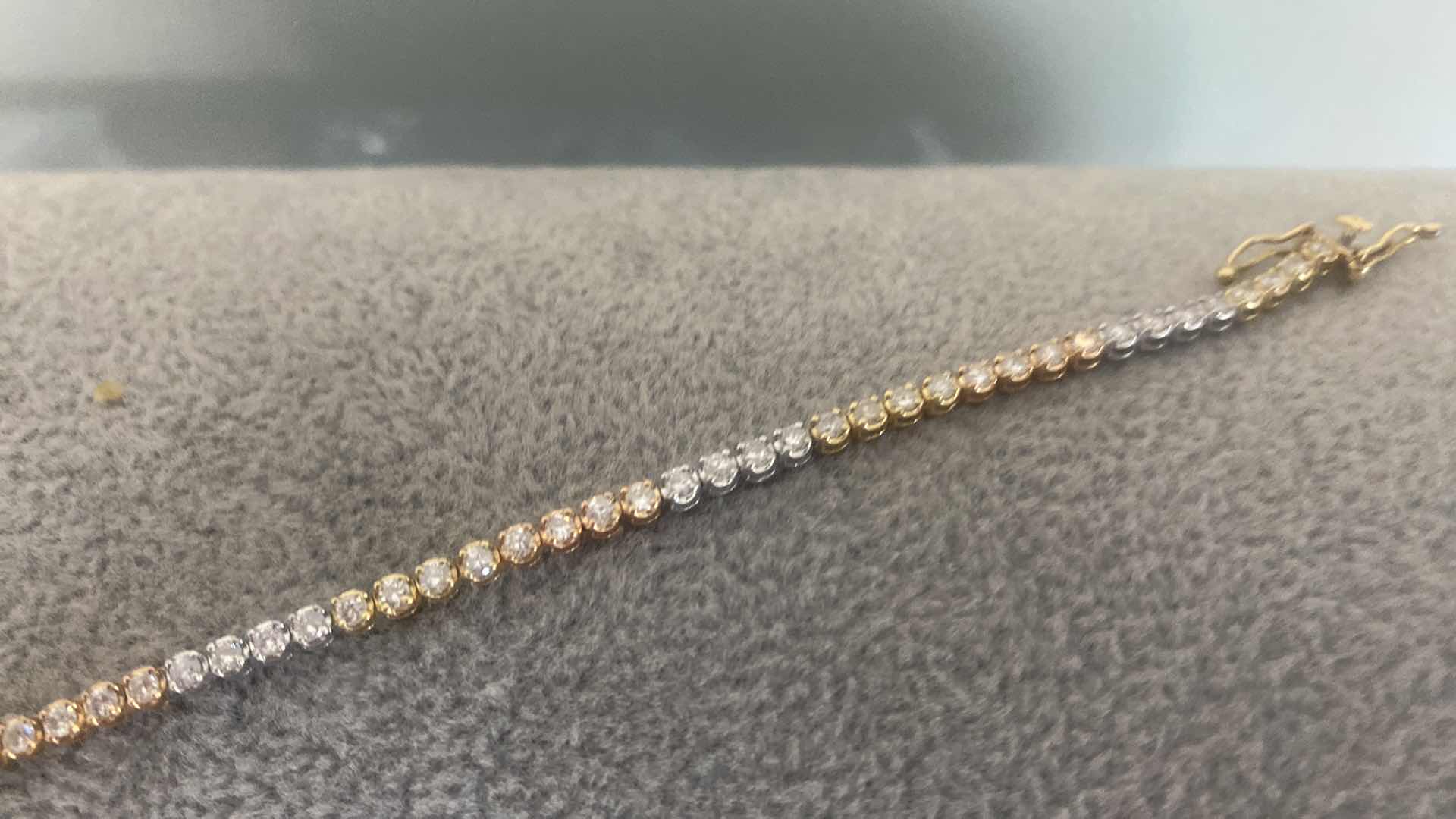 Photo 1 of 18K YELLOW  GOLD & WHITE GOLD W. 3CT DIAMOND TENNIS BRACELET-5G LENGTH 7”