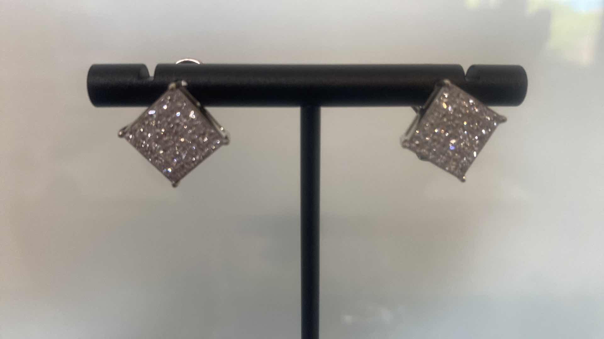 Photo 1 of 18K WHITE GOLD W 2CT DIAMOND PAVE EARRINGS-6.3G