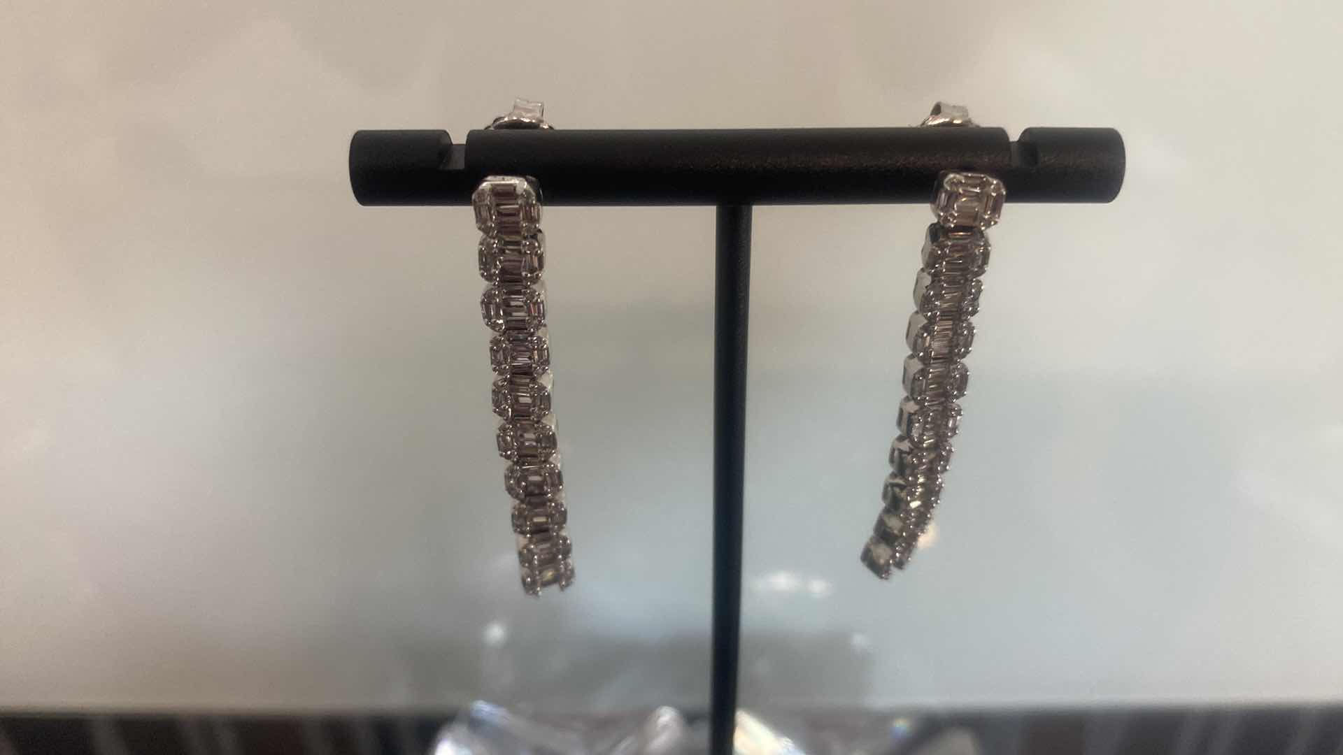 Photo 1 of 10K WHITE GOLD W. 3CT DIAMOND EARRINGS-7.8G DROP 1 5/8”