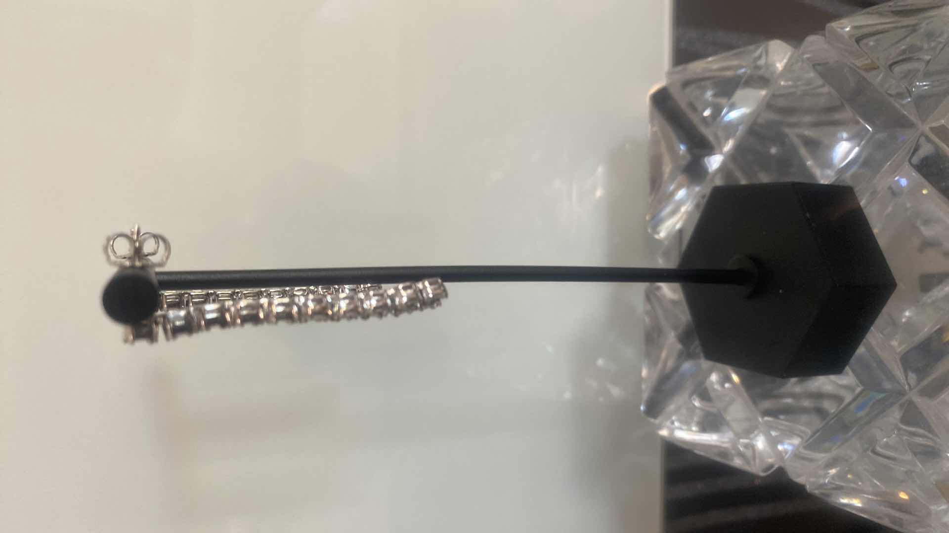 Photo 1 of 10K WHITE GOLD W. 3CT DIAMOND EARRINGS-7.8G DROP 1 5/8”