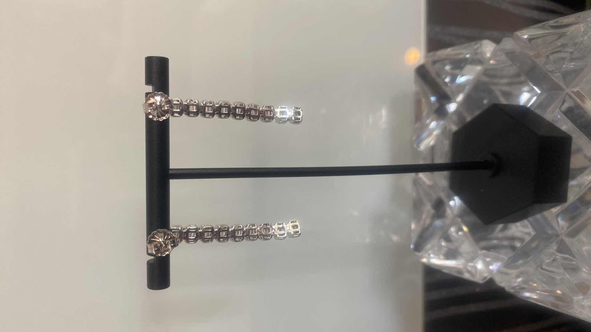 Photo 1 of 10K WHITE GOLD W. 3CT DIAMOND EARRINGS-7.8G DROP 1 5/8”