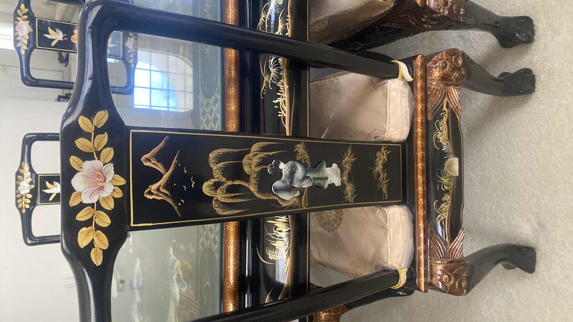 Photo 1 of BLACK LACQUER DINING SIDE CHAIR WITH CUSHION / MOTHER OF PEARL (6 side chairs 2 armchairs and table available all sold separately)
