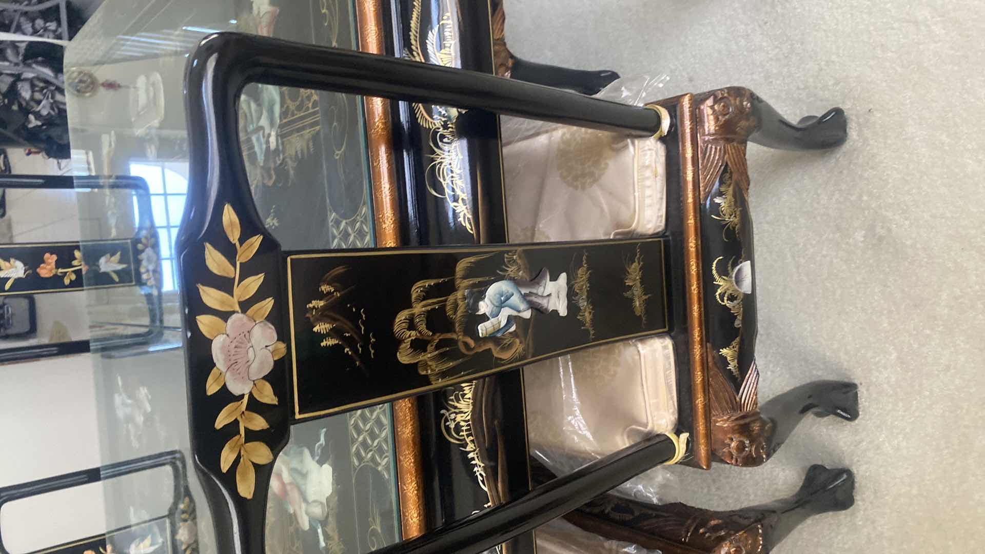 Photo 1 of BLACK LACQUER DINING SIDE CHAIR WITH CUSHION / MOTHER OF PEARL (6 side chairs 2 armchairs and table available all sold separately)