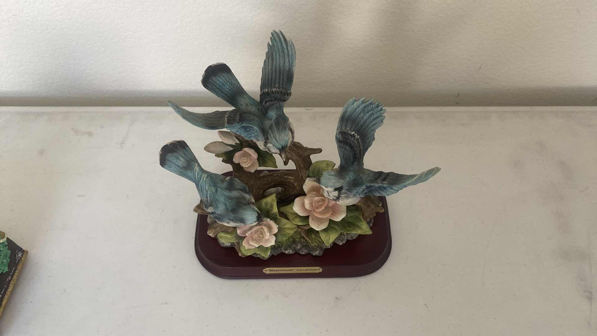 Photo 1 of SILVESTRI GLASS DOVE & WESTMINSTER CERAMIC BIRD FIGURINE ON STAND 9 1/2” x 9”