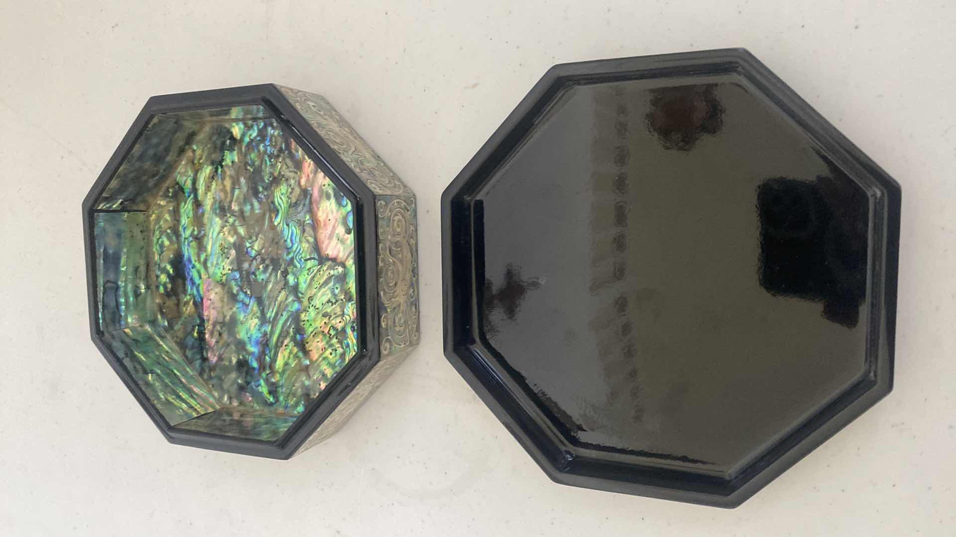 Photo 1 of KOREAN OCTAGONAL MOTHER OF PEARL JEWELRY BOX 5 3/4” x 2”