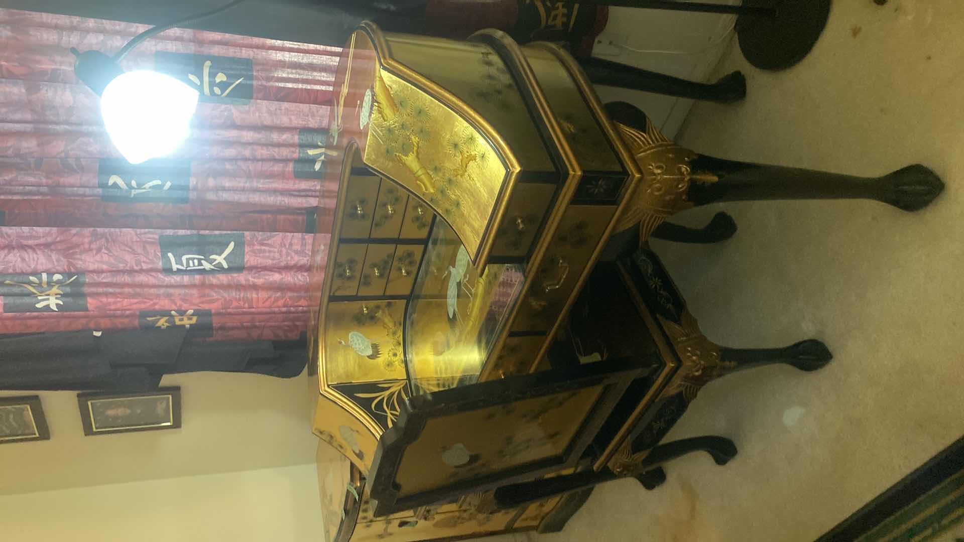 Photo 1 of GOLD LEAF CRANE HARPSICHORD STYLE DESK & CHAIR 46” x 26” H40”