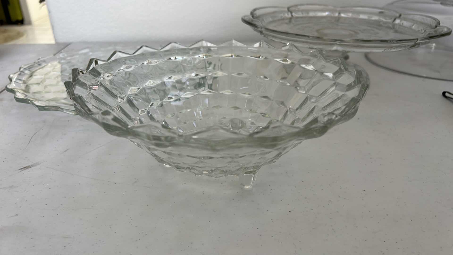 Photo 1 of GLASS CRYSTAL ASSORTMENT- CAKE STAND WITH LID, BOWL, PLATTER