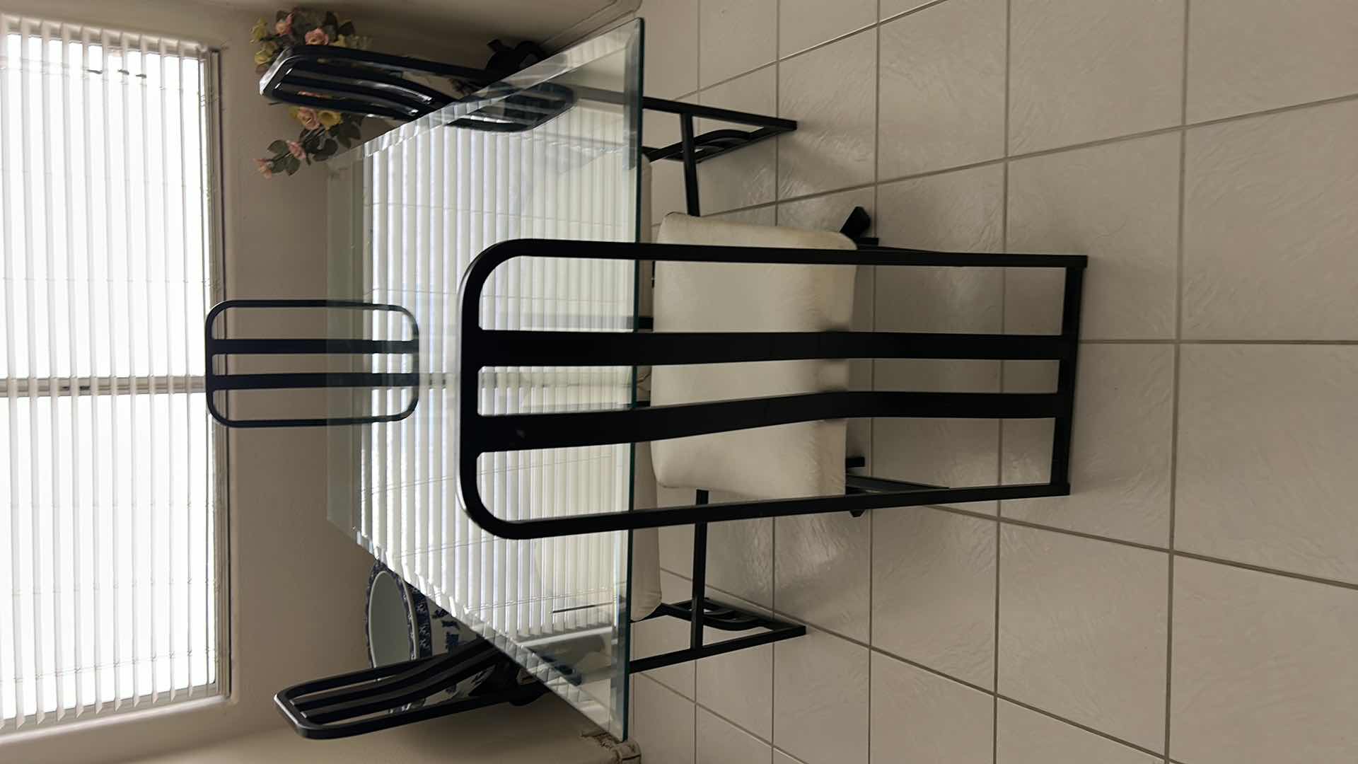 Photo 1 of METAL BEVELED GLASS TOP TABLE AND 4 CHAIRS 3’ X 5’ X H30”