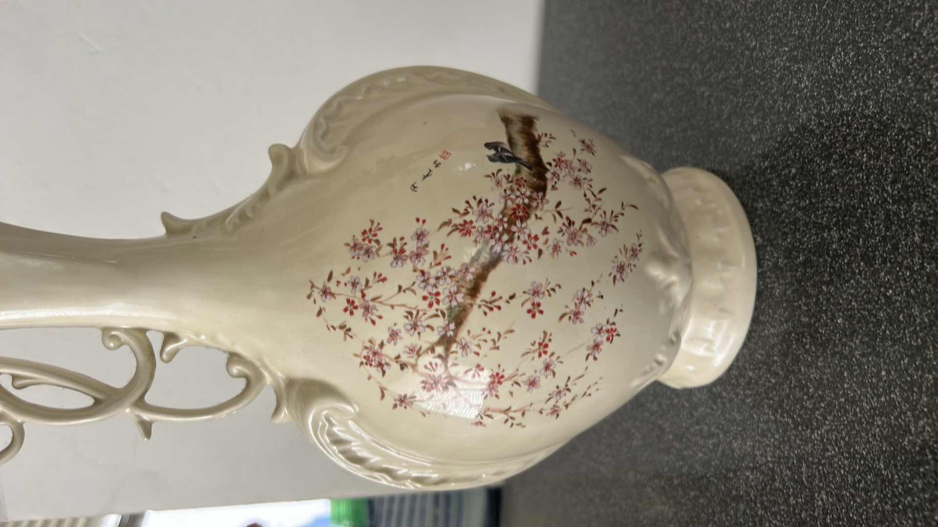 Photo 1 of CERAMIC VASES H 14” WITH PORCELAIN FLOWERS
