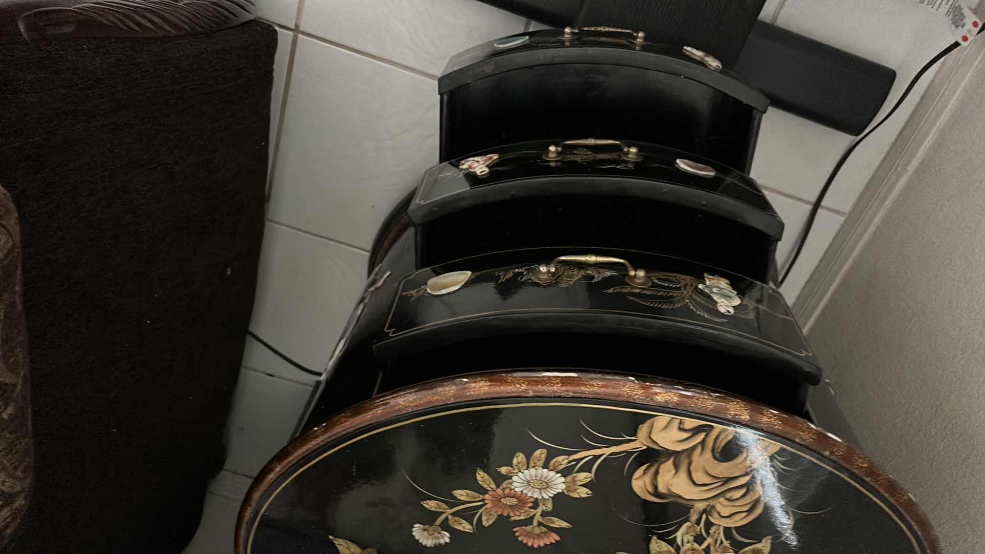 Photo 1 of ORIENTAL BLACK LACQUER END TABLE 24” x 18” X H23.5”