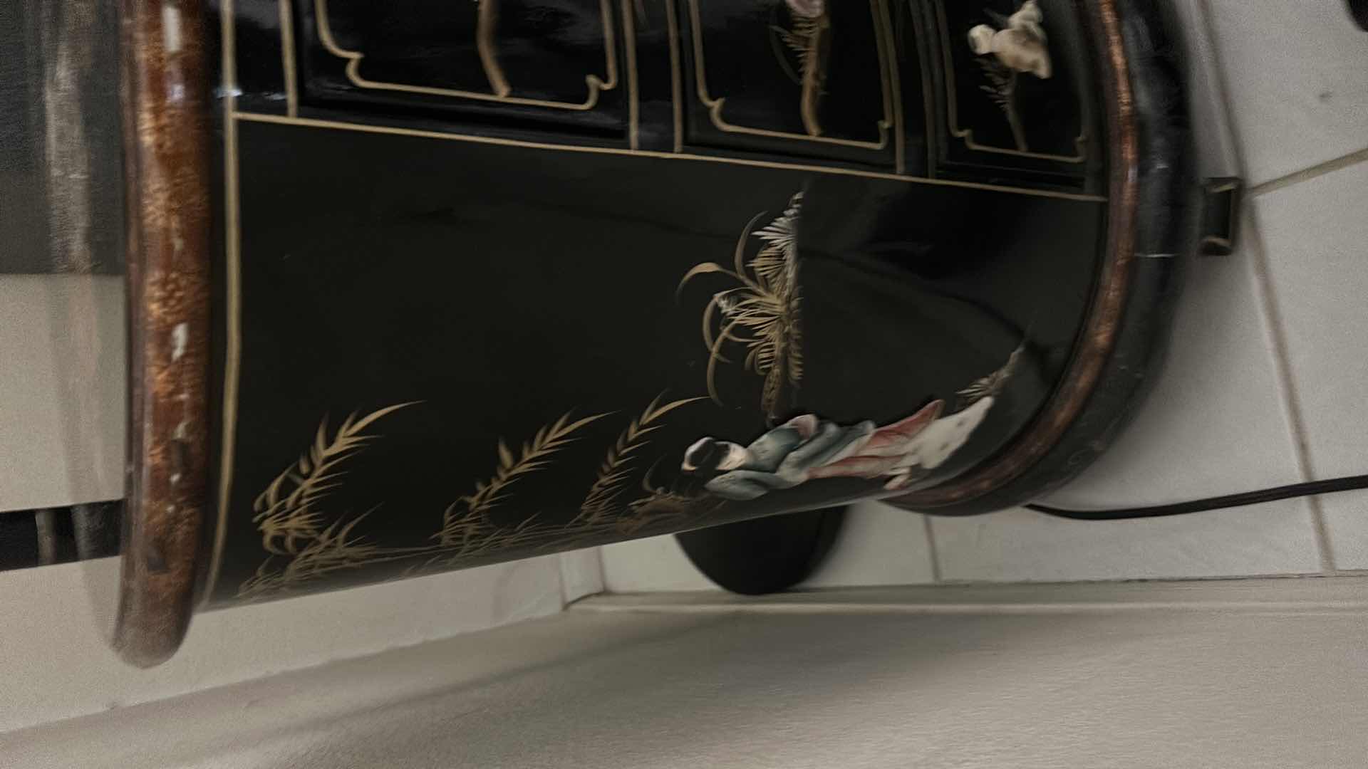 Photo 1 of ORIENTAL BLACK LACQUER END TABLE 24” x 18” X H23.5”