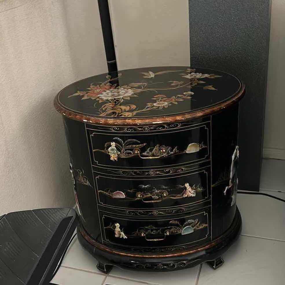 Photo 1 of ORIENTAL BLACK LACQUER END TABLE 24” x 18” X H23.5”