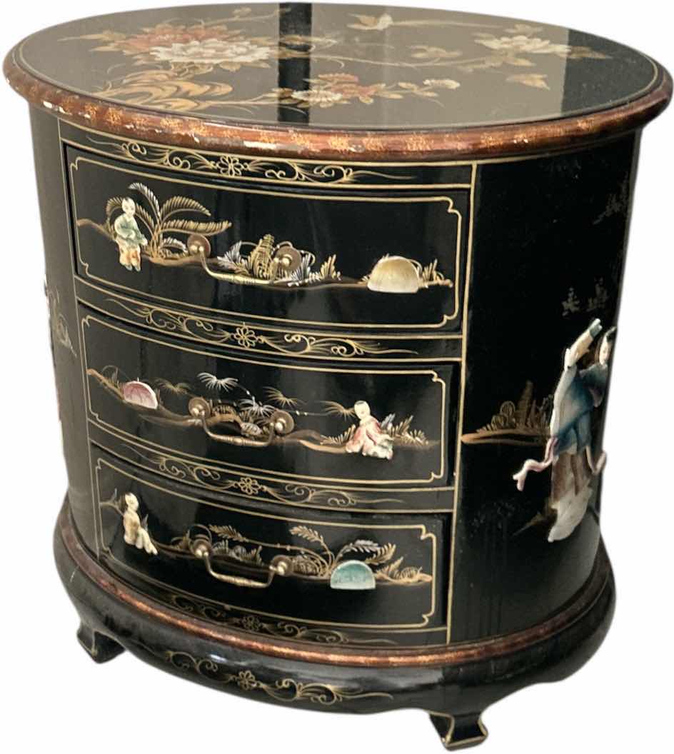 Photo 1 of ORIENTAL BLACK LACQUER END TABLE 24” x 18” X H23.5”