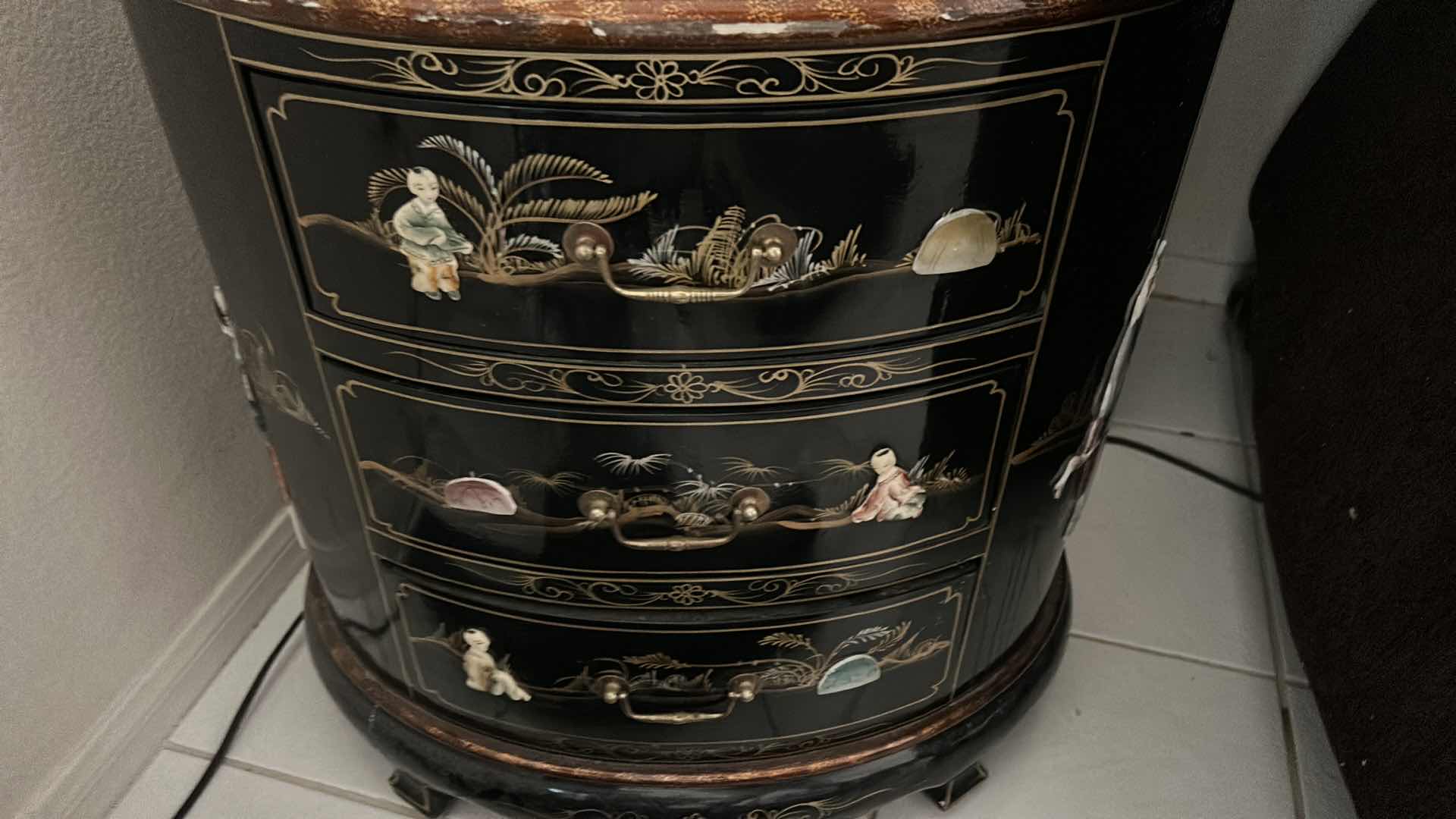 Photo 1 of ORIENTAL BLACK LACQUER END TABLE 24” x 18” X H23.5”