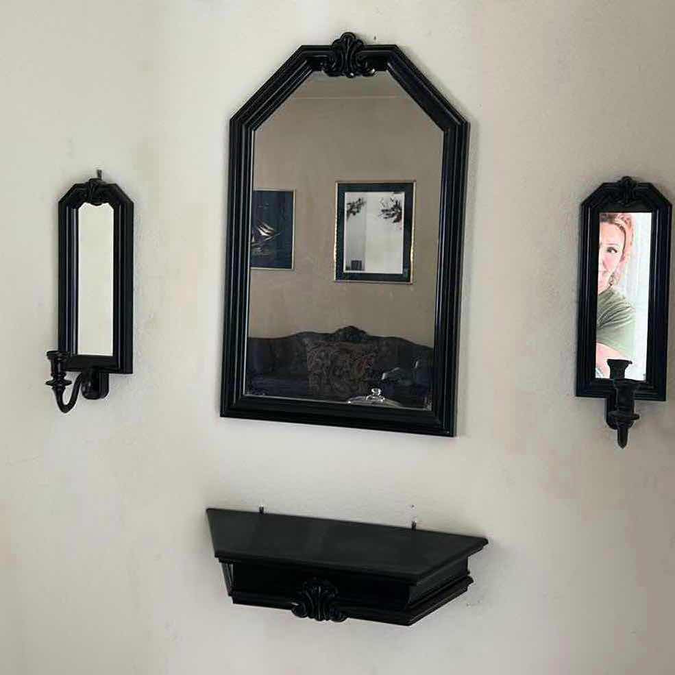 Photo 1 of WALL DECOR- MIRROR 14“ x H22 1/2“, SHELF AND 2 CANDLE SCONCES