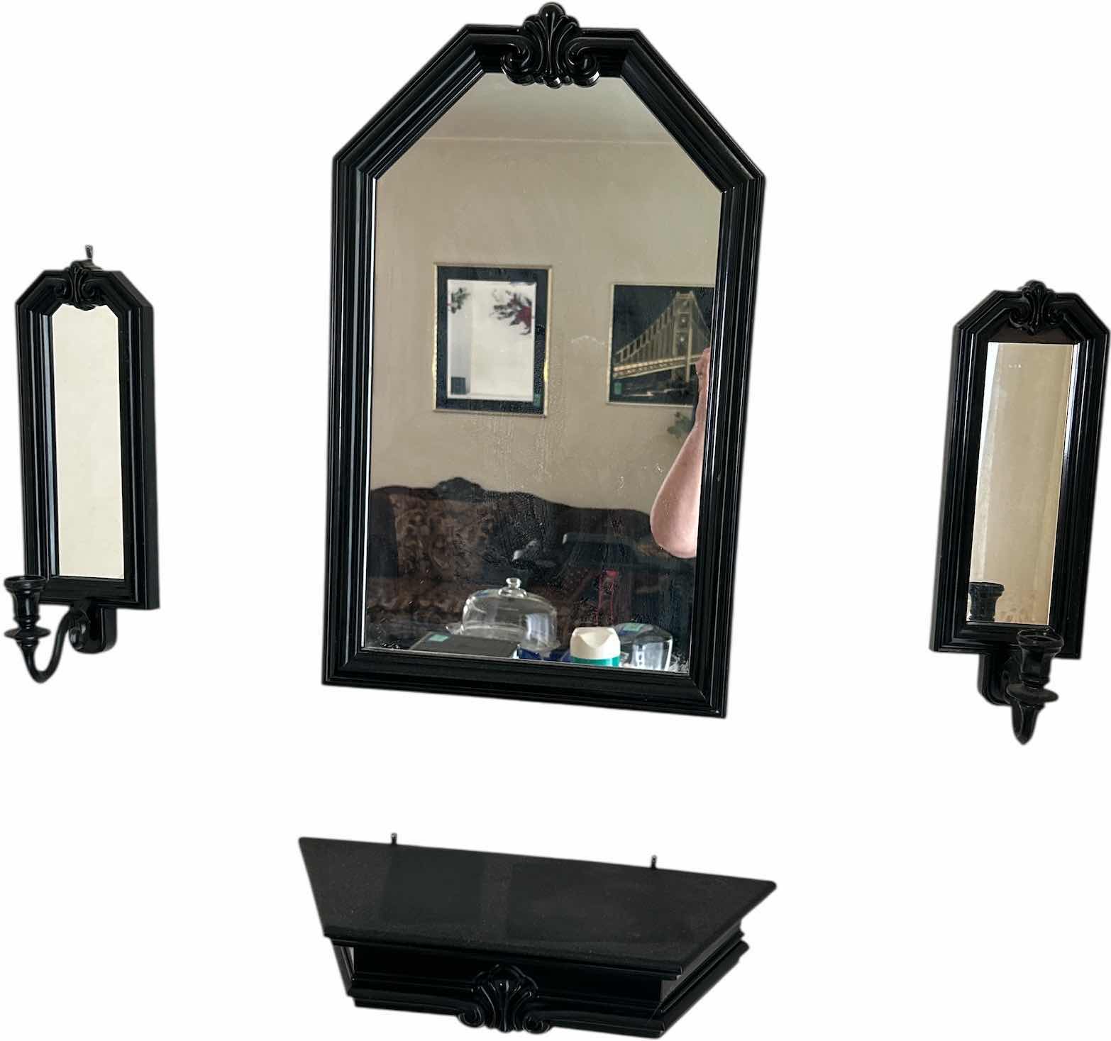 Photo 1 of WALL DECOR- MIRROR 14“ x H22 1/2“, SHELF AND 2 CANDLE SCONCES