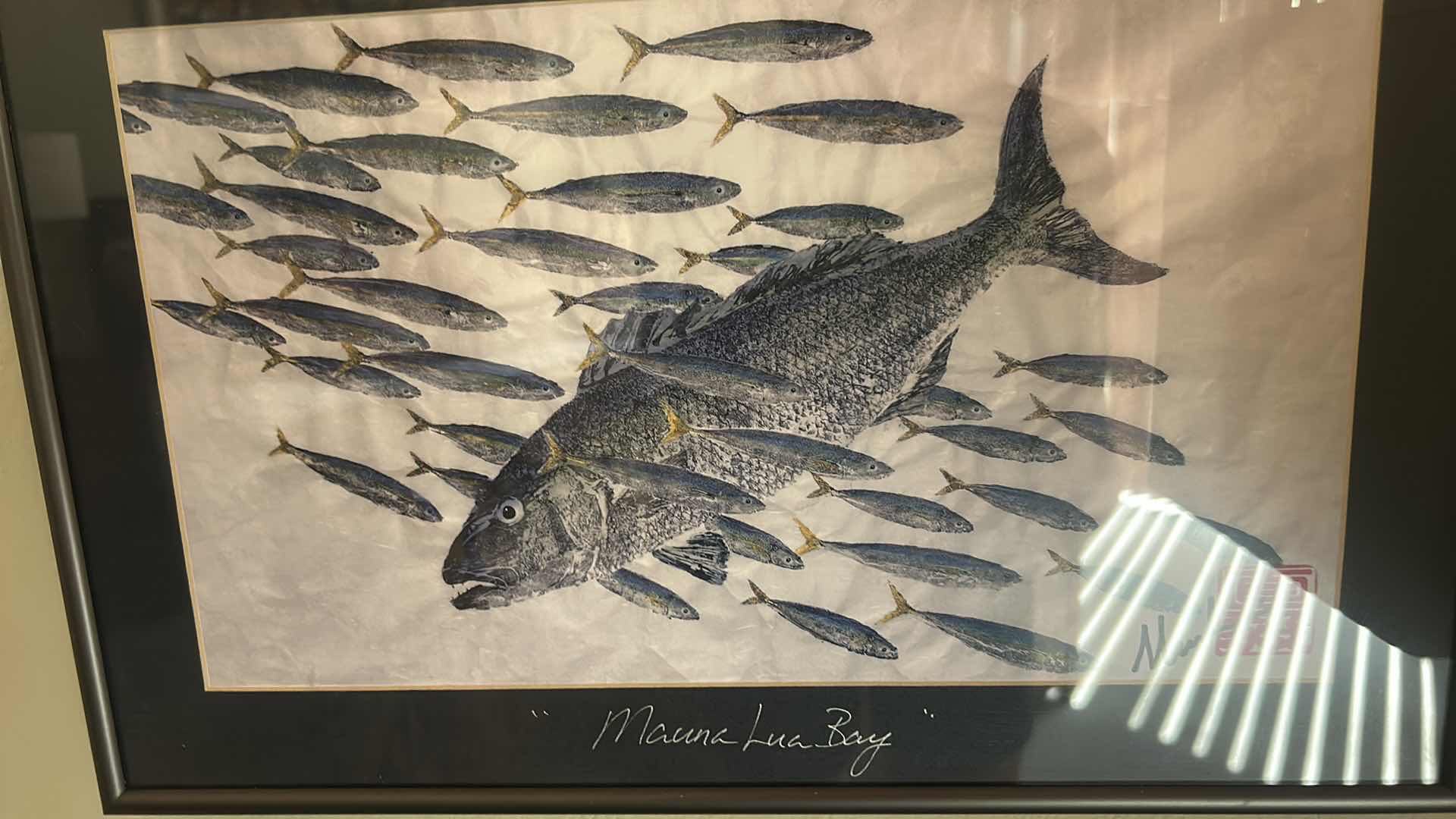 Photo 1 of FRAMED, “MAUNA LUA BAY” FISH SIGNED ARTWORK 16“ x H10 1/2“