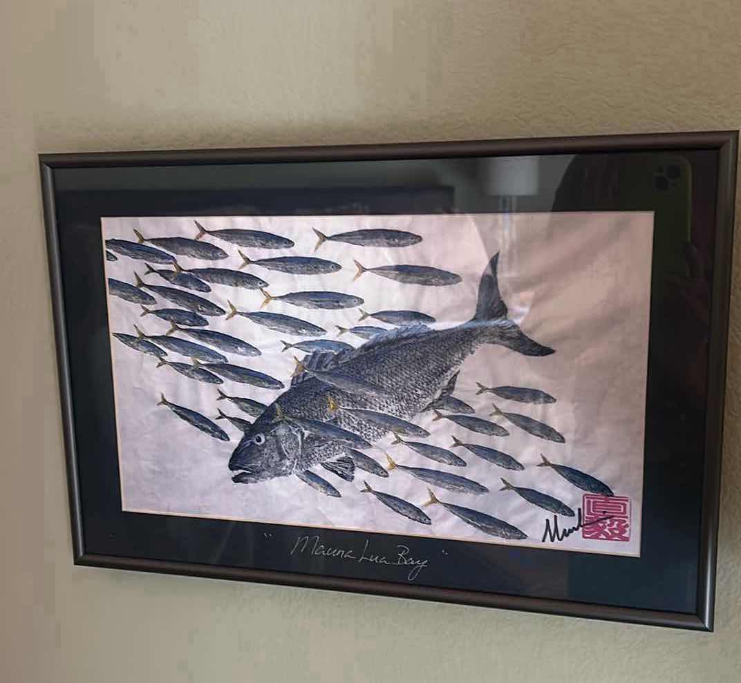 Photo 1 of FRAMED, “MAUNA LUA BAY” FISH SIGNED ARTWORK 16“ x H10 1/2“