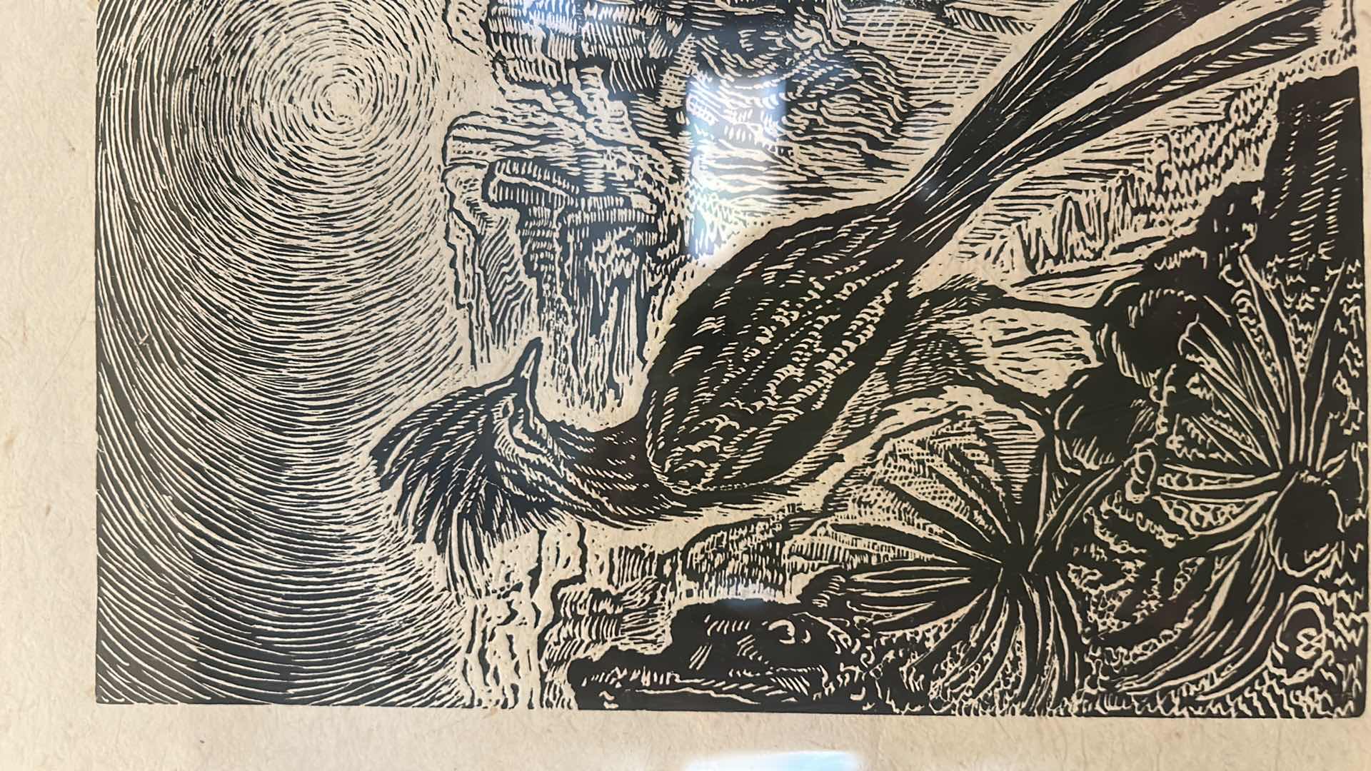 Photo 1 of FRAMED NUMBERED 2/20 SIGNED MARIA ARANGO,ORIGINAL LIMITED EDITION “DESERT ROOSTER”WOODCUT PRINT ROADRUNNER ARTWORK WITH COA 13“ x H16“